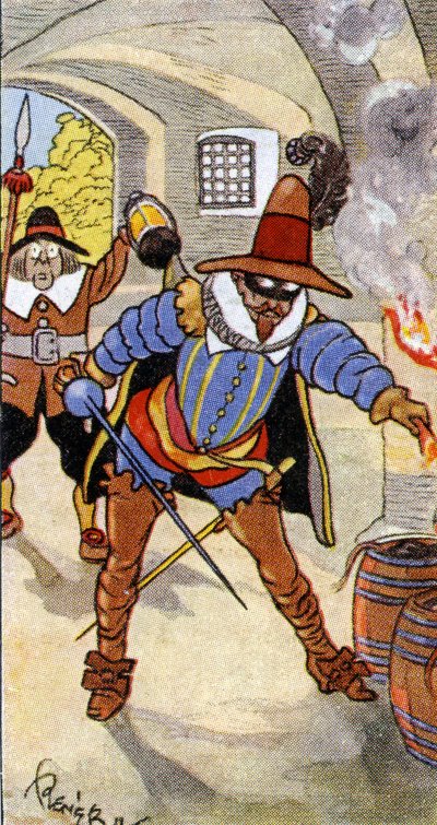 Discovery of the Gunpowder Plot and capture of Guy Fawkes, 1936 by René Bull